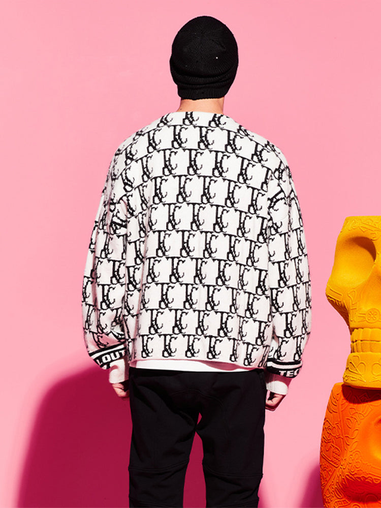 TCH Unisex White Jacquard Knit Cardigan