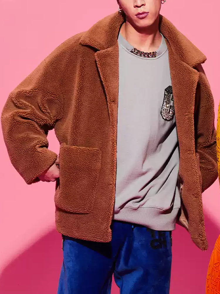 TCH Graphic Rhinestone Faux Shearling Jacket