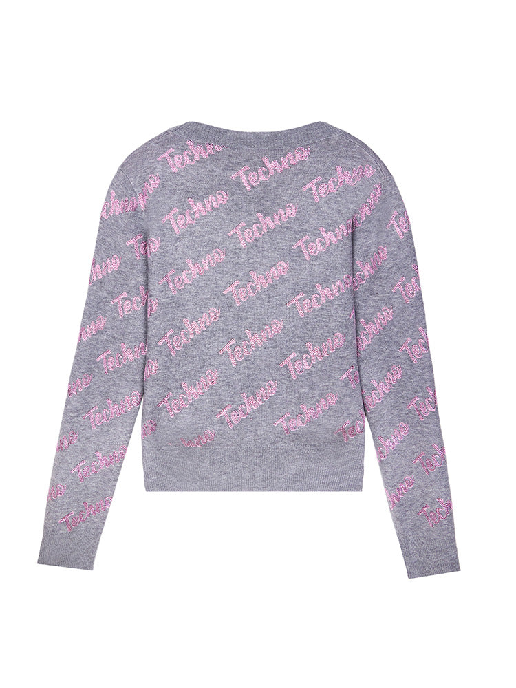 TCH Rhinestone Logo-Jacquard Crew-Neck Sweater