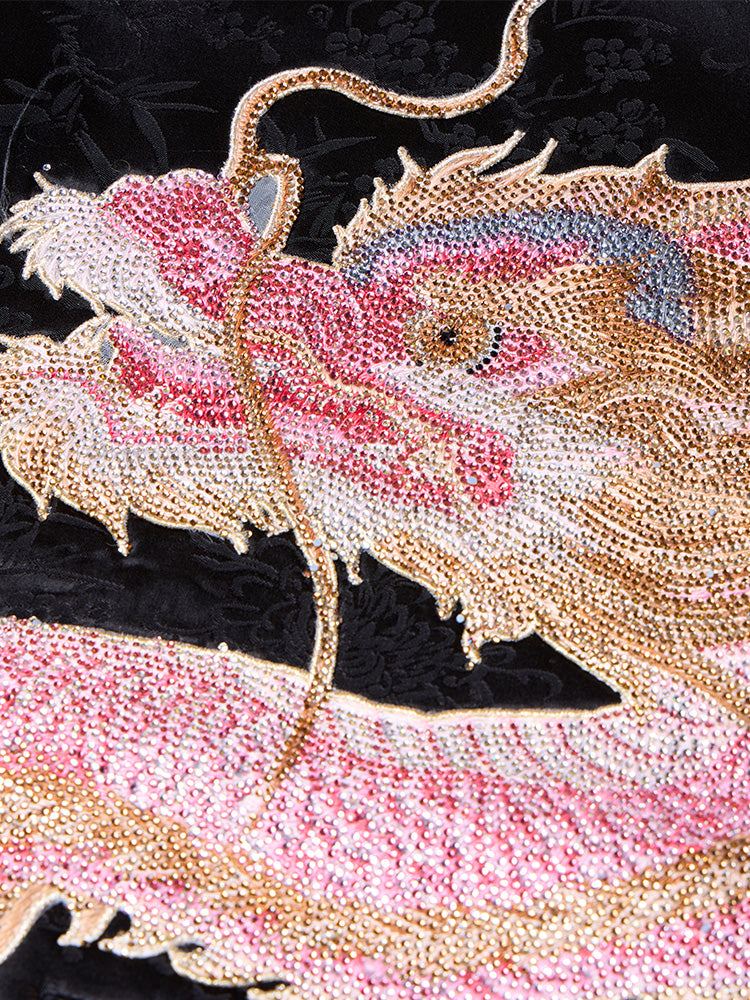 TCH Rhinestone Dragon Retro Embroidery Warm Coat