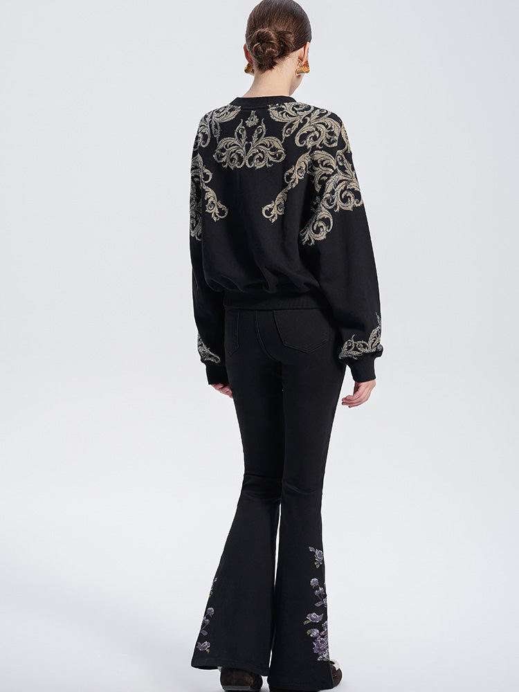TCH Luxury Graphic Rhinestone Sparkle Top with Black