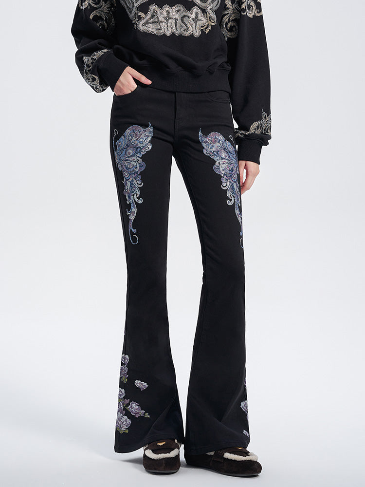 TCH Rhinestone Butterfly High-Waisted Flared Pants