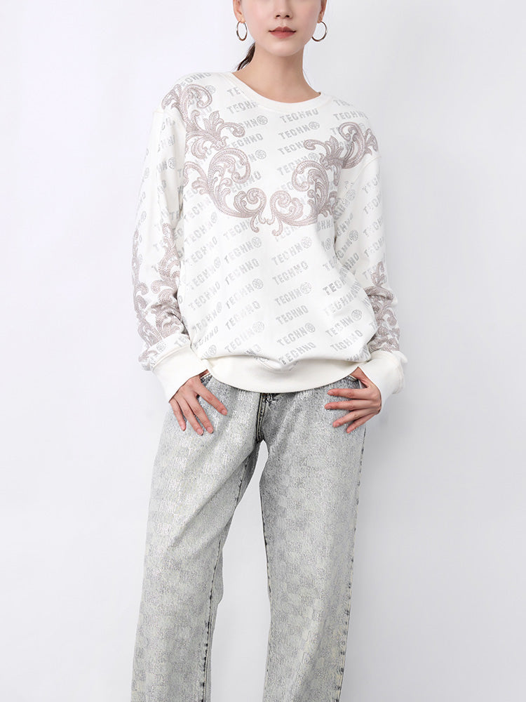 TCH Luxury Baroque Rhinestone Letter Print Sweatshirts