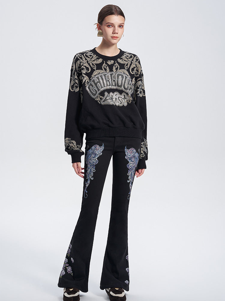 TCH Luxury Graphic Rhinestone Sparkle Top with Black