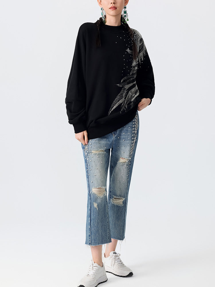 TCH Graphic Rhinestone Style Letter Sweatshirt