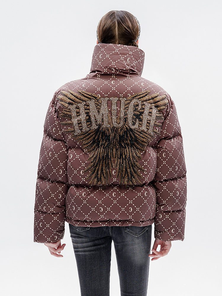 TCH Allover Print Rhinestone Wings Puffer Coats