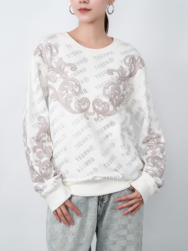 TCH Luxury Baroque Rhinestone Letter Print Sweatshirts
