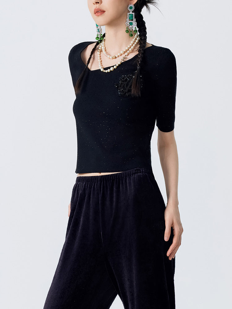TCH Slim Fit Rhinestone Irregular Blouse
