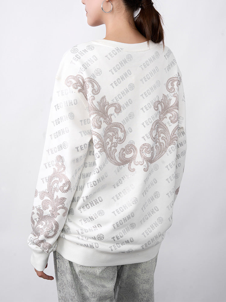 TCH Luxury Baroque Rhinestone Letter Print Sweatshirts