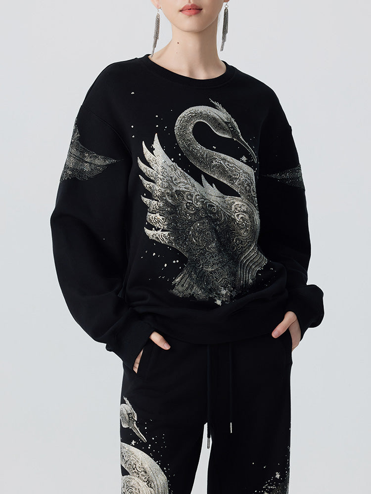TCH Graphic Rhinestone Swan Unisex Sweatshirt with Wings