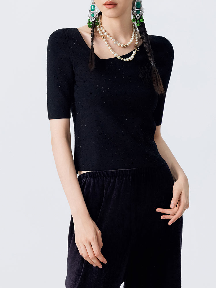 TCH Slim Fit Rhinestone Irregular Blouse