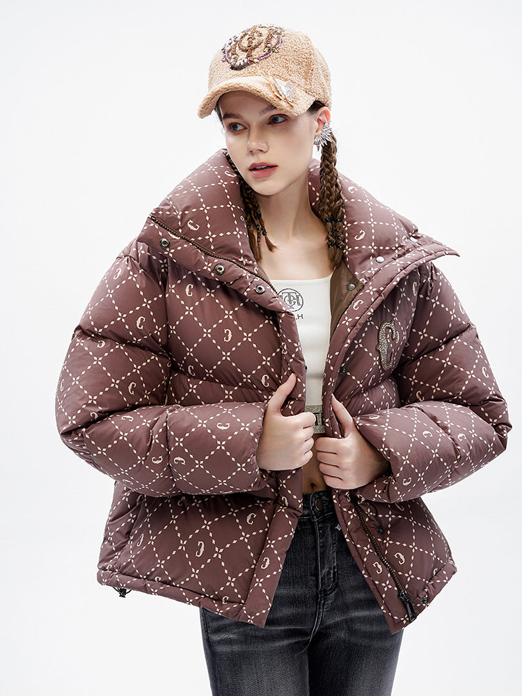 TCH Allover Print Rhinestone Wings Puffer Coats
