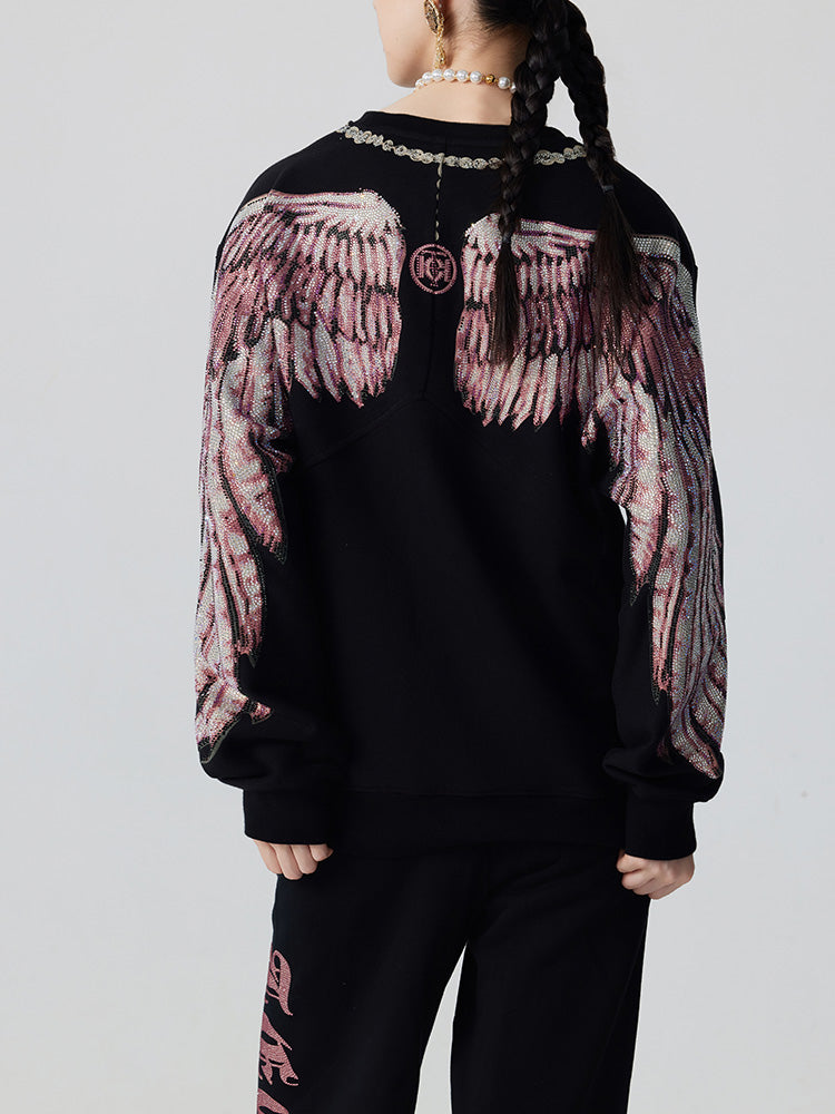 TCH Pink Rhinestone Butterfly Wing Sleeve Sweatshirt