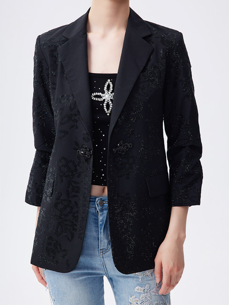 TCH Rhinestone Graphic Straight Textured Blazer
