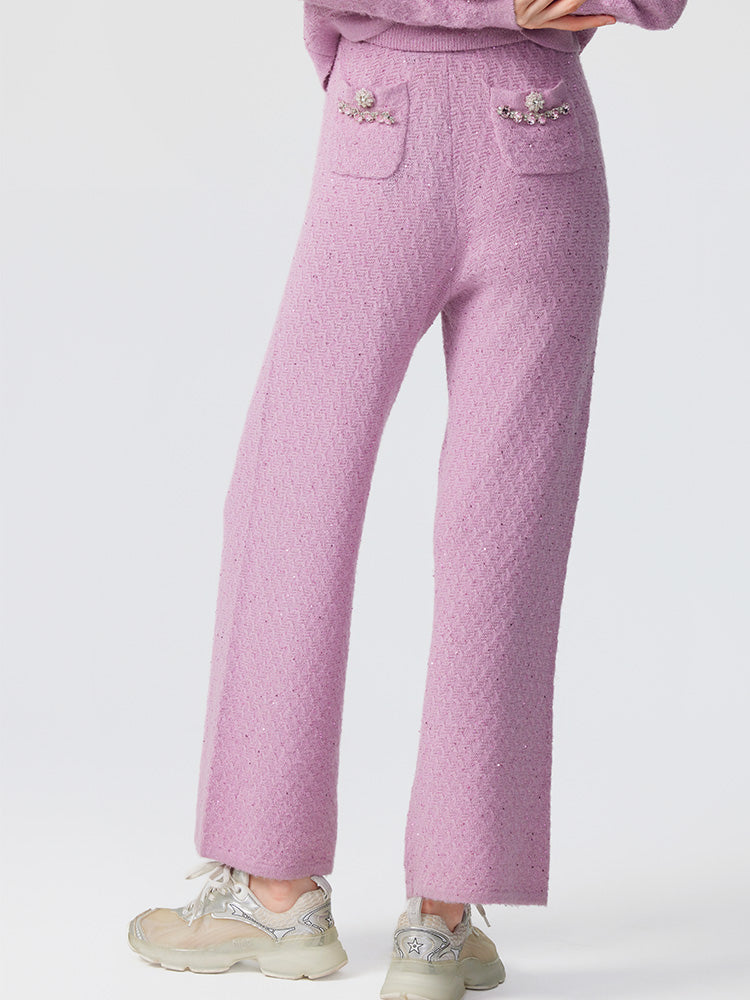 TCH  Sequins Pink Cableweave Wide-Leg Pants