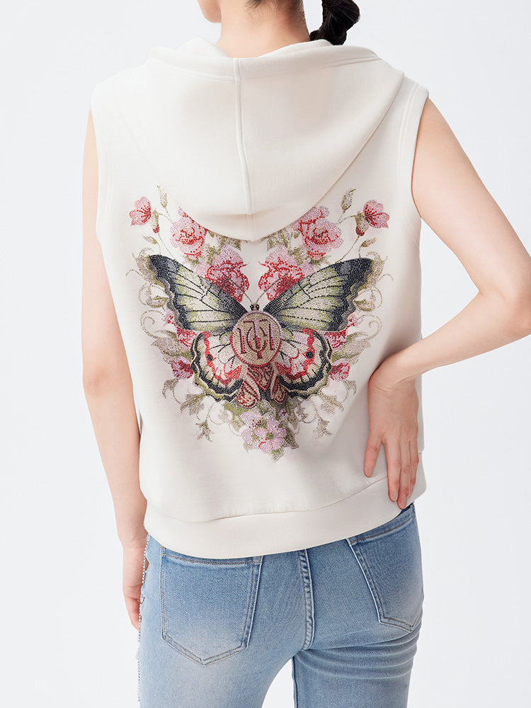 TCH Rhinestone Floral Graphic Print Zipper Vest