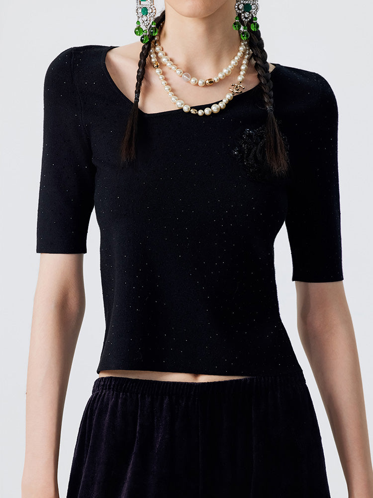 TCH Slim Fit Rhinestone Irregular Blouse