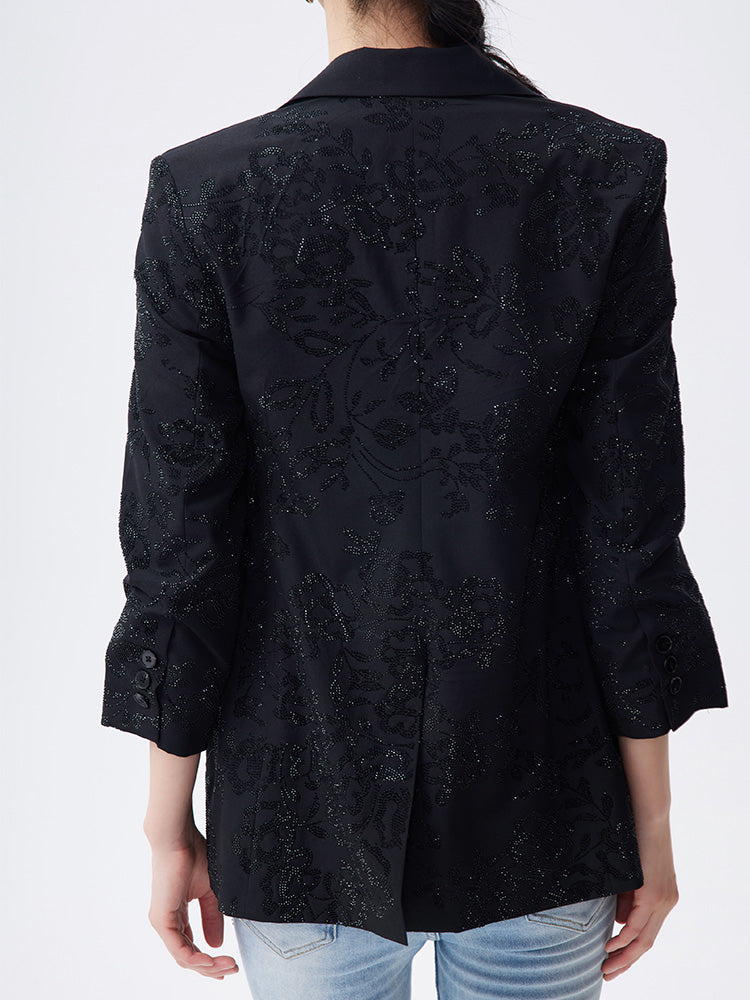 TCH Rhinestone Graphic Straight Textured Blazer