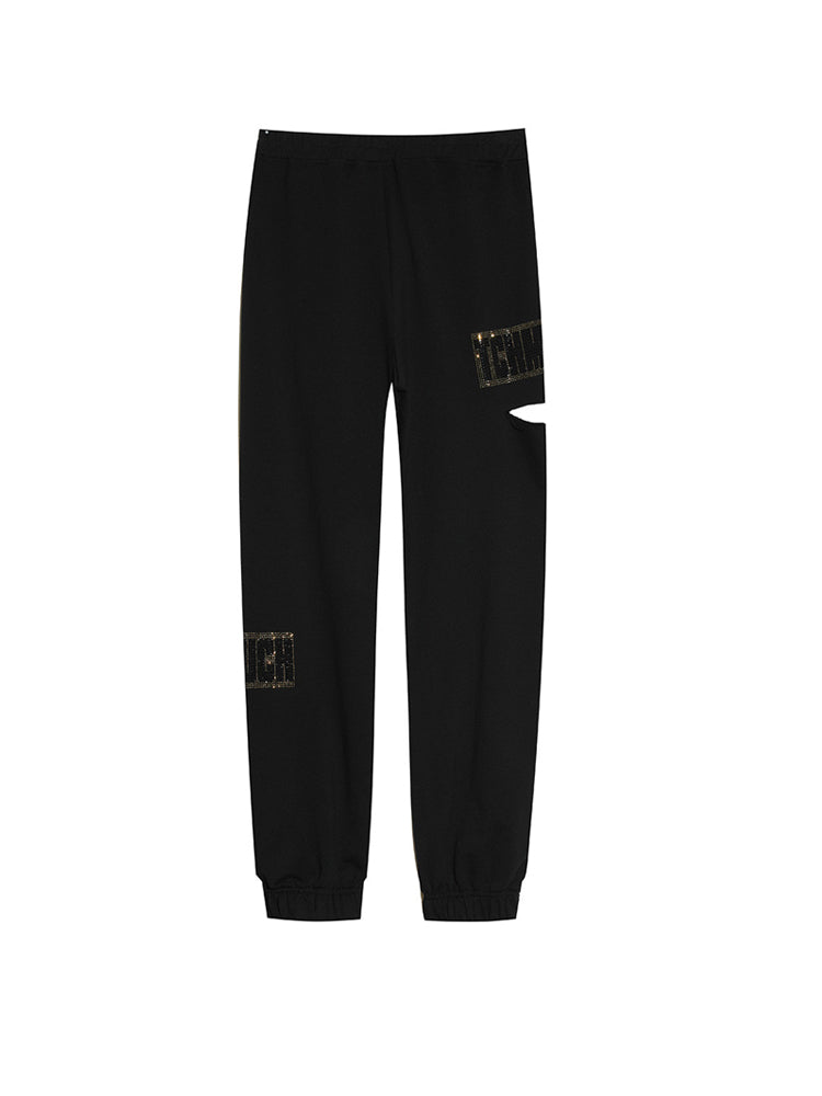 TCH Rhinestone Letter Cut Out High Waist Pants