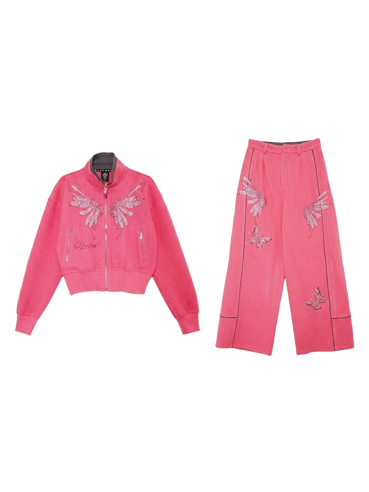 TCH Pink Wings Rhinestone 2 Piece Tracksuit Set