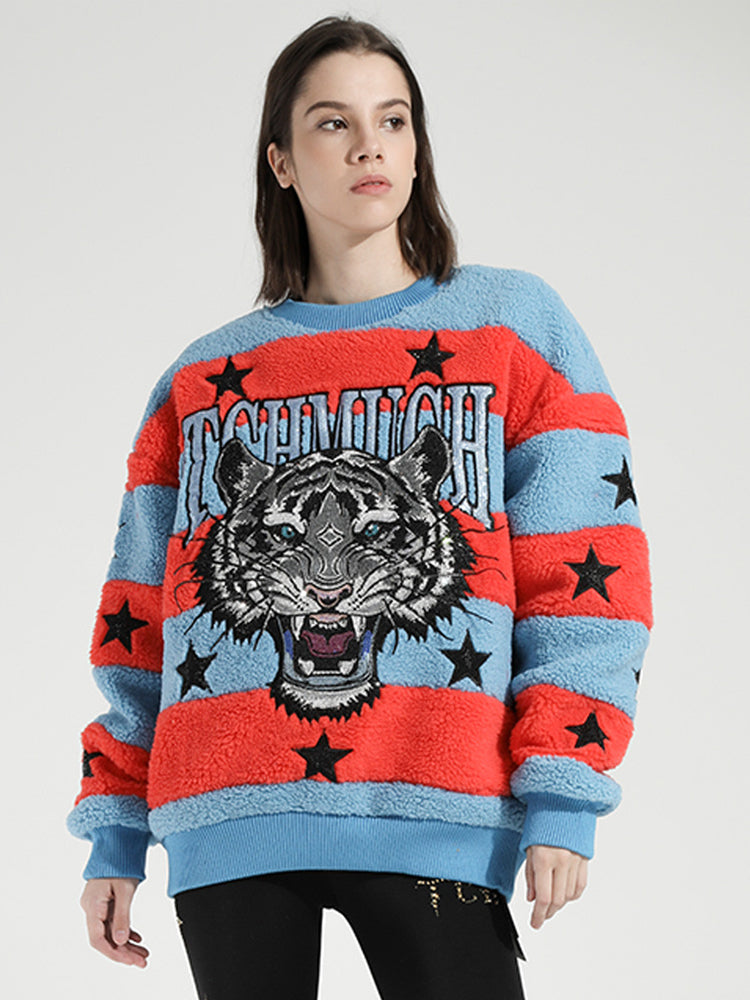 TCH Rhinestone Tiger Fleece Striped Sweater