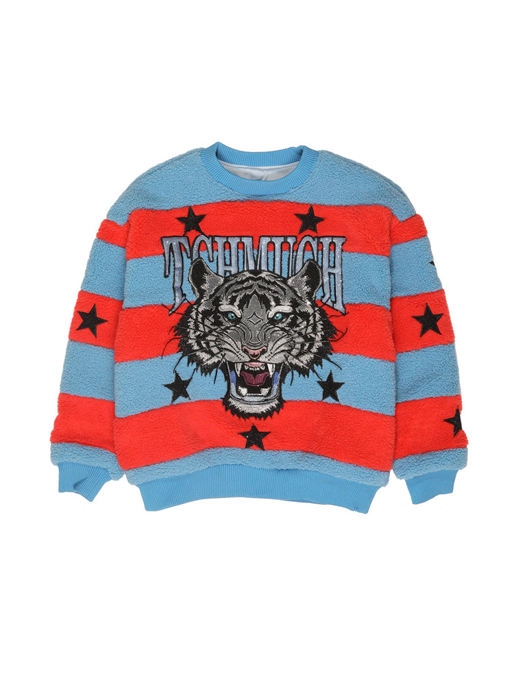 TCH Rhinestone Tiger Fleece Striped Sweater