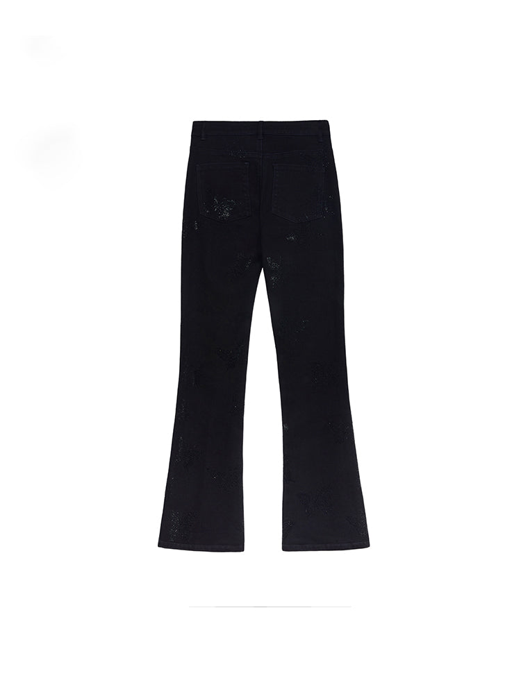 TCH Rhinestone Butterfly Print Slim Flare Trousers Jeans
