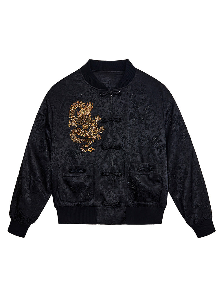 TCH Rhinestone Dragon Jacquard Velvet Retro Jacket