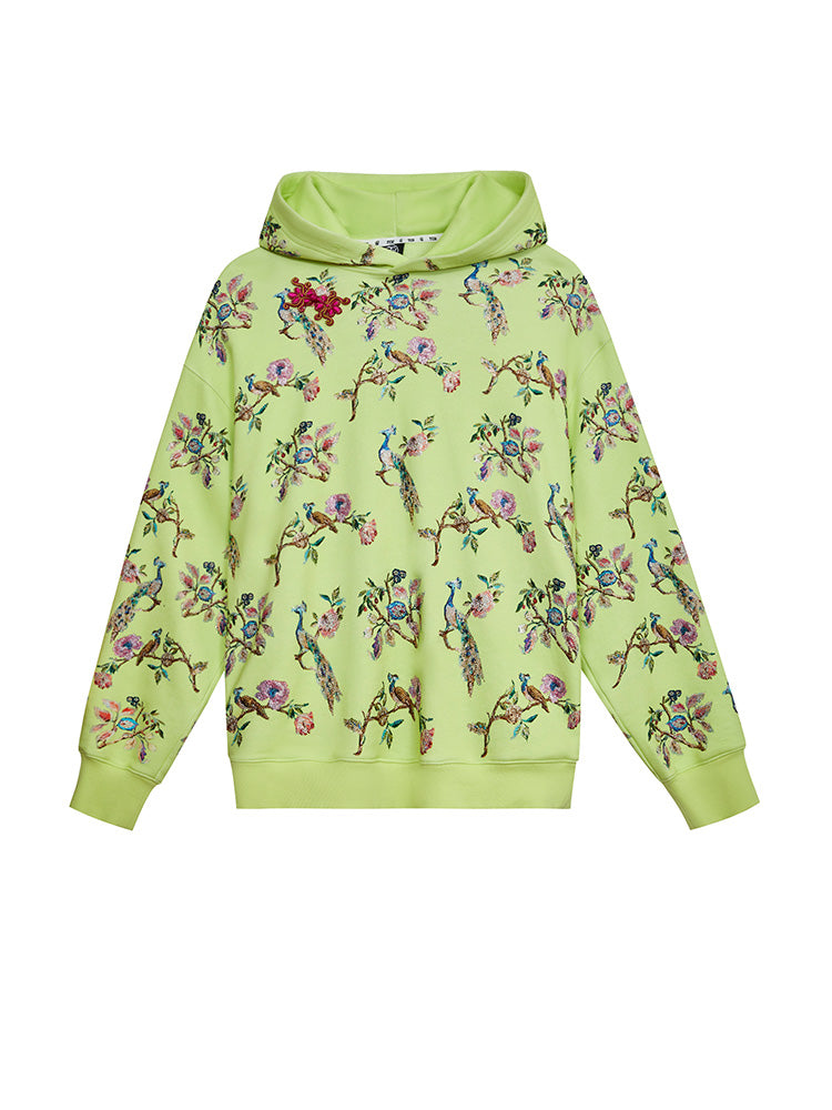 TCH Allover Rhinestone Graphic Hoodies with Green