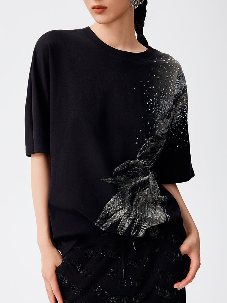 TCH Rhinestone Short Sleeve Black T-shirt