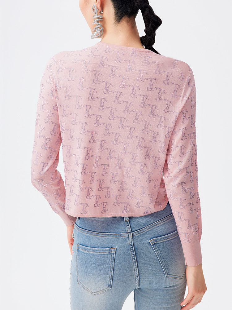 TCH Allover Rhinestone Button Sparkle Knit Top