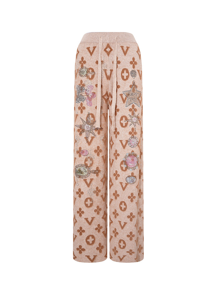 tch luxury diamond embellished wide legged pants khaki1 HighEnd Luxury Streetwear Brand Official Showcase