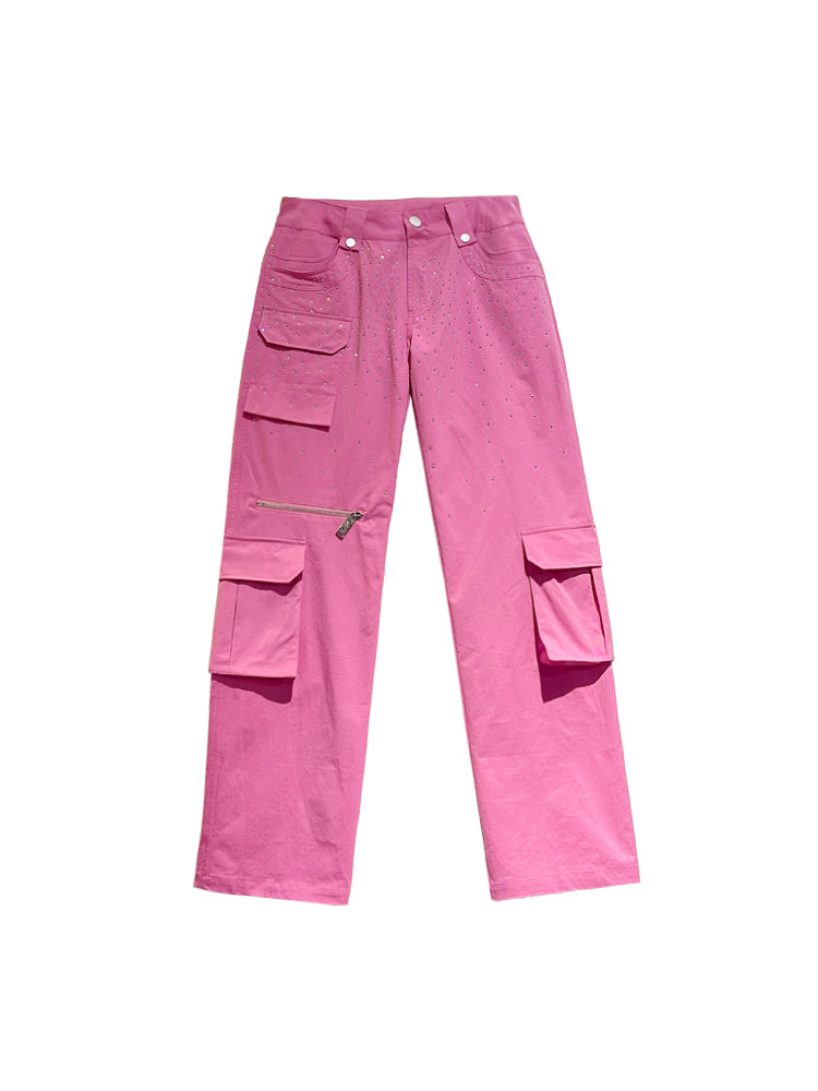 tch pink rhinestone straight leg cargo pants pink HighEnd Luxury Streetwear Brand Official Showcase